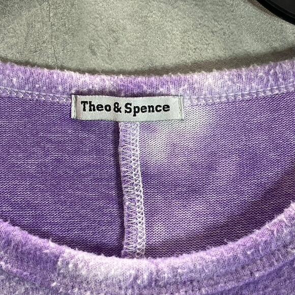 THEO & SPENCE Women's Purple Tie-Dye Crewneck Long Sleeve Hi-Low Hem Top SZ L - Picture 6 of 8